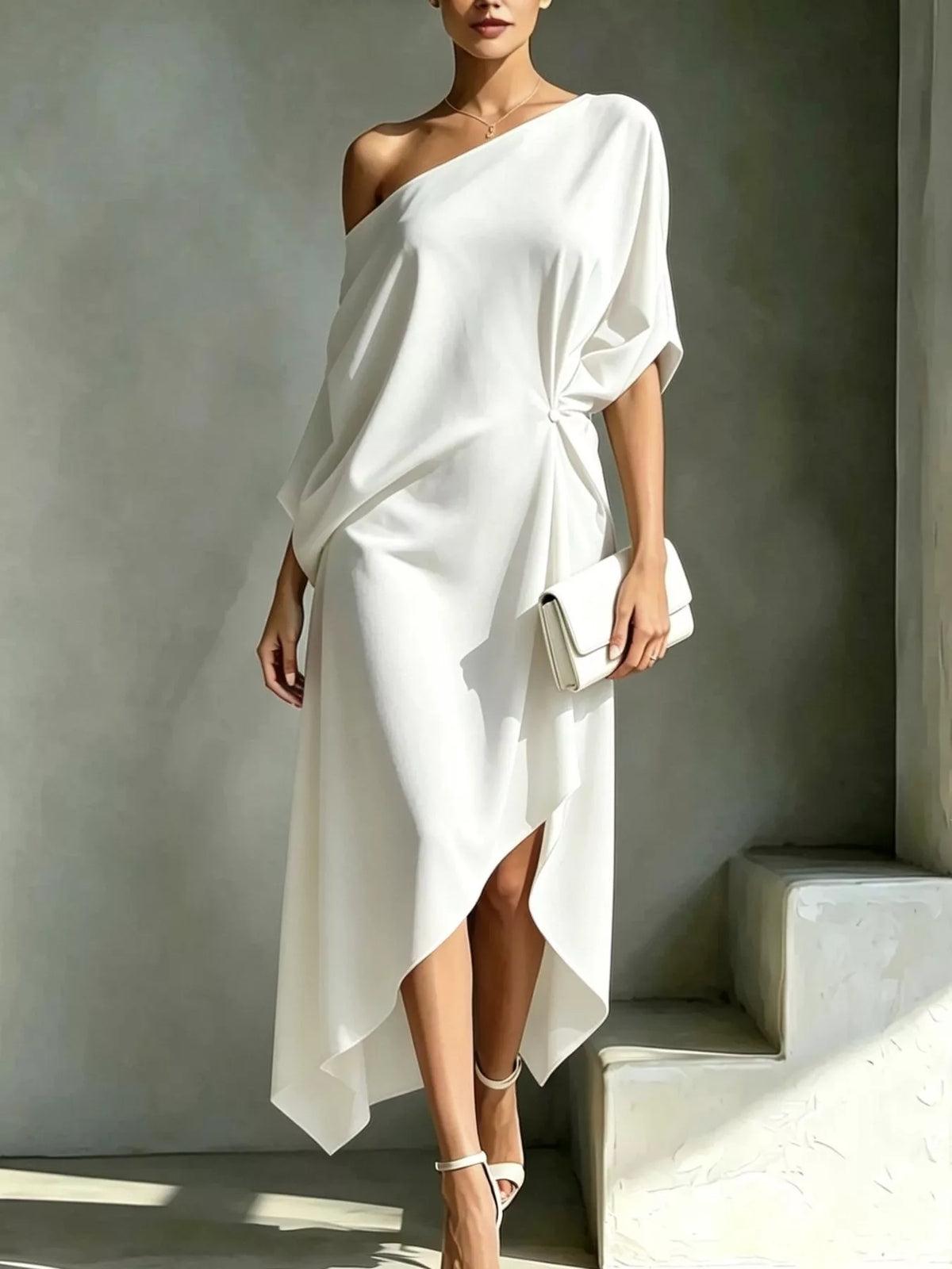Asymmetrical One-Shoulder Drape Dress Plus Size – Additional Styling View