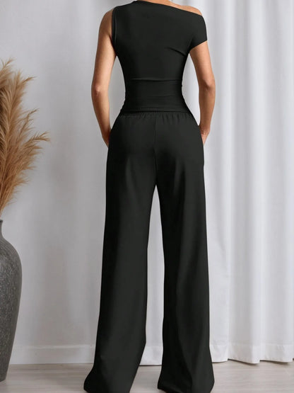 Single Shoulder Top and Pants Set – Back View | Celina Studio