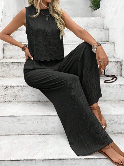 Celina Studio Tie Back Round Neck Top and Pants Set – Styled Outfit View