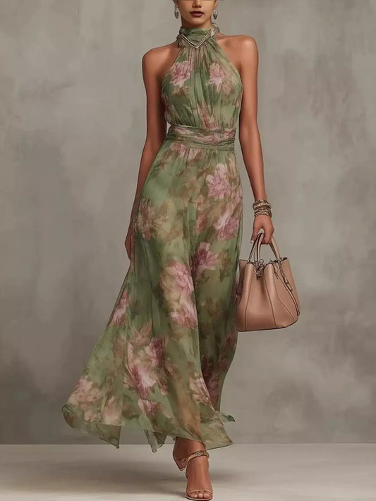 Floral Print Sleeveless Maxi Dress – Front View