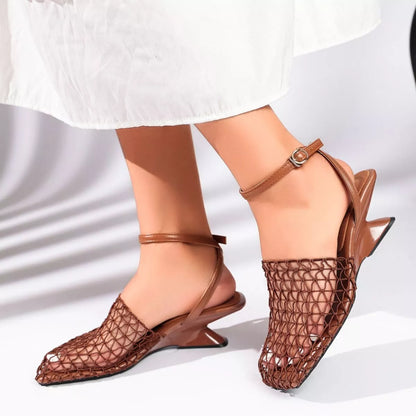 Mesh Ankle-Strap High-Heel Sandals – Color Option | Celina Studio