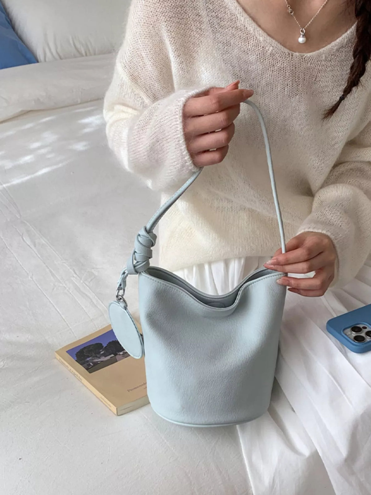 Small PU Leather Bucket Handbag – Side View | Celina Studio