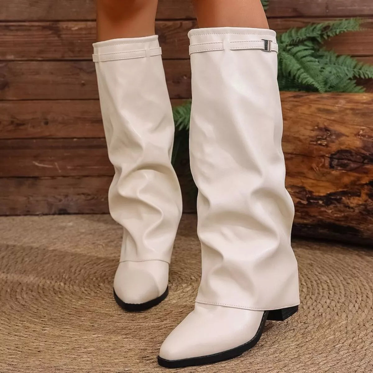 Off-White Point-Toe High-Heel Boots – High Heel Detail | Celina Studio