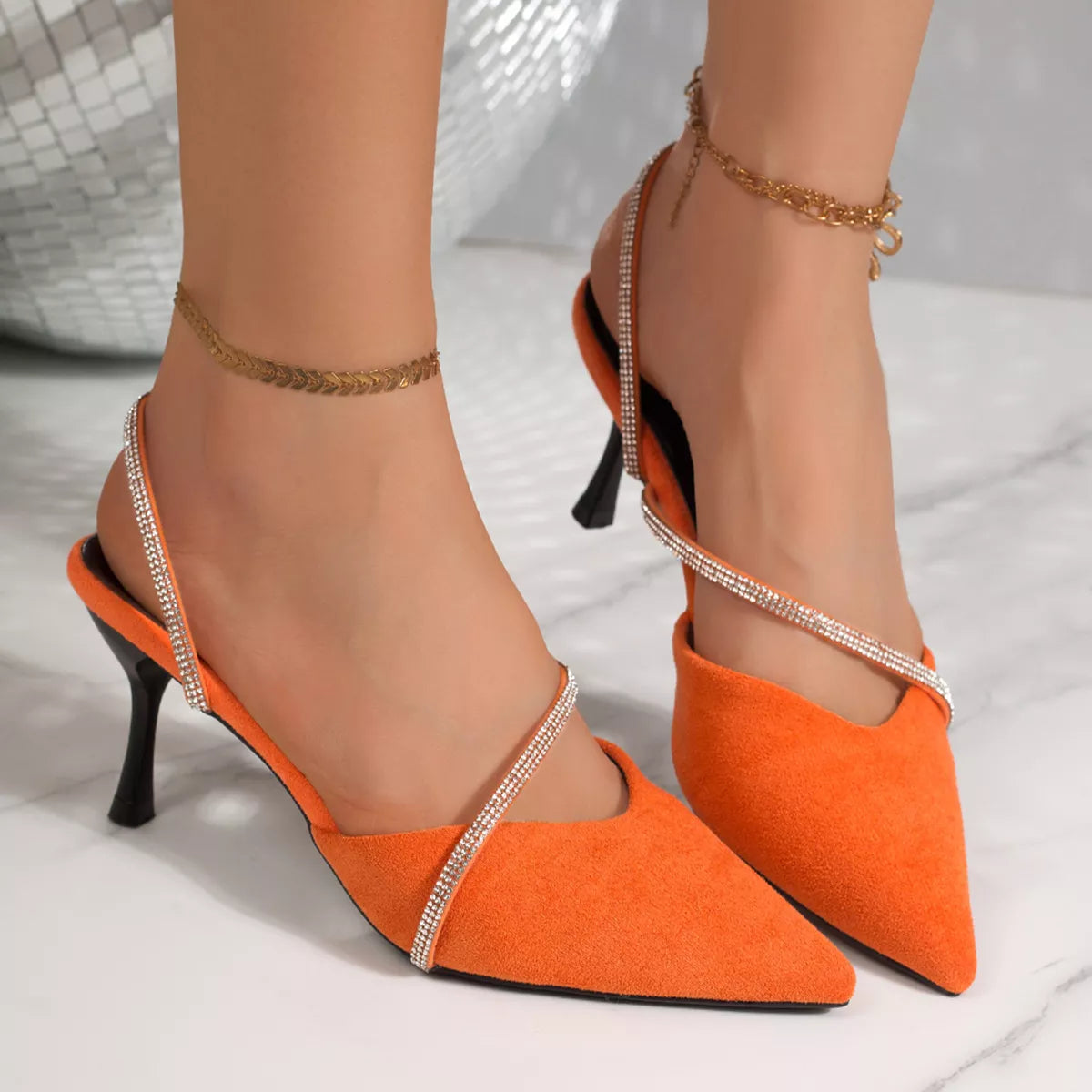Point-Toe Kitten-Heel Sandals – Front View | Celina Studio