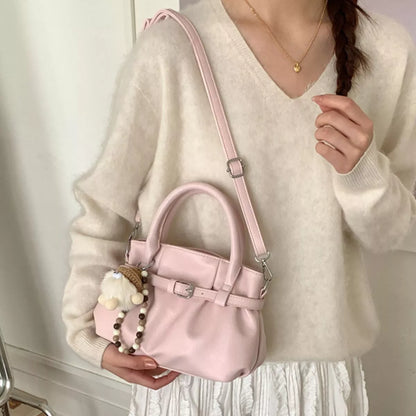 Pink Medium PU Leather Handbag – Side View | Celina Studio