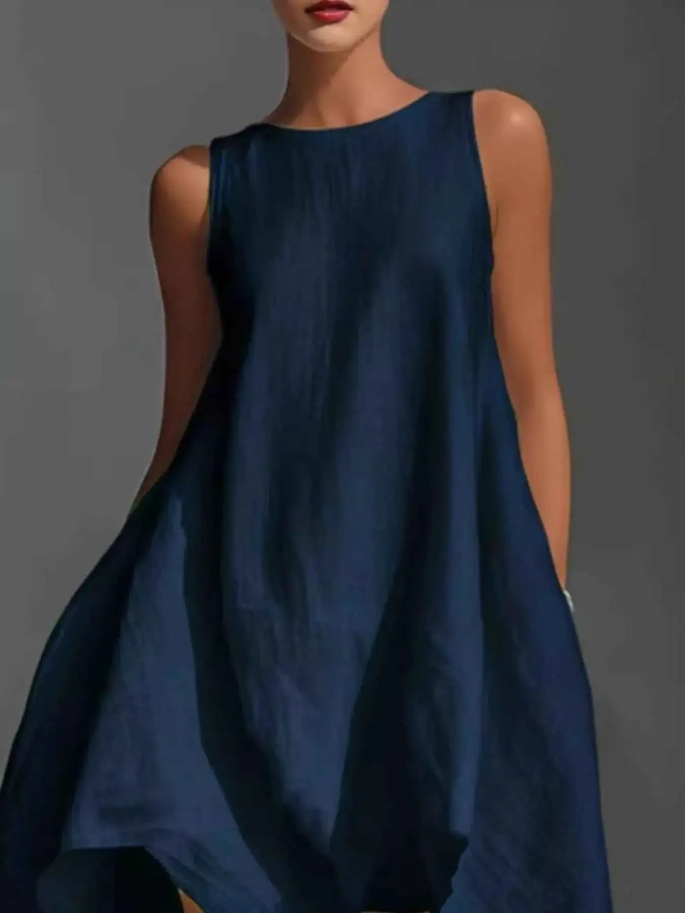 High-Low Round Neck Sleeveless Dress