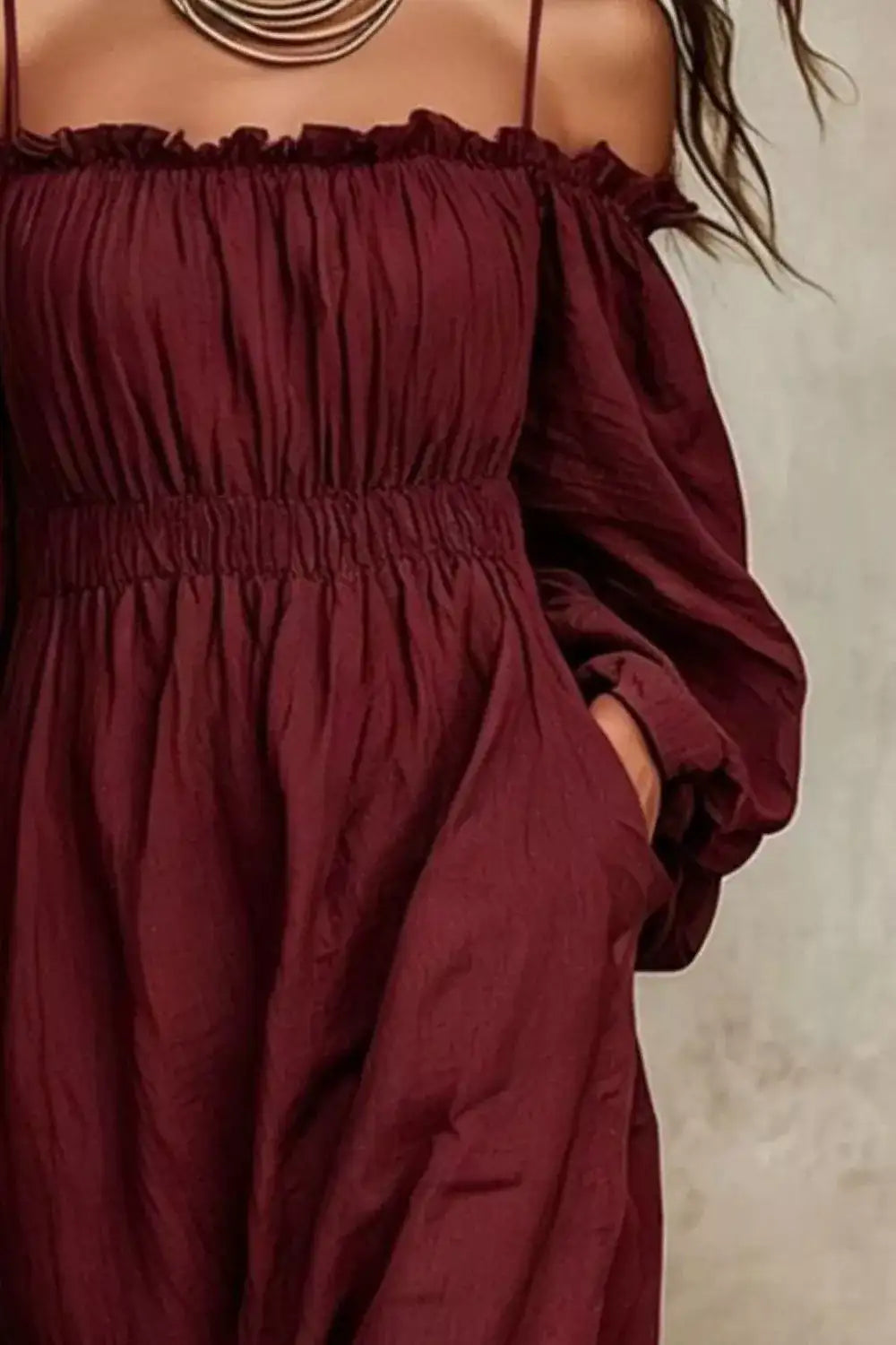 Spaghetti Strap Balloon Sleeve Dress – Lifestyle Shot