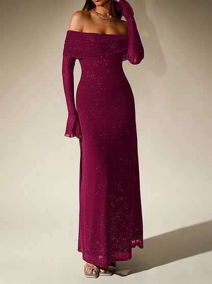 Glitter Off-Shoulder Maxi Dress – Additional Product Image 12 | Celina Studio