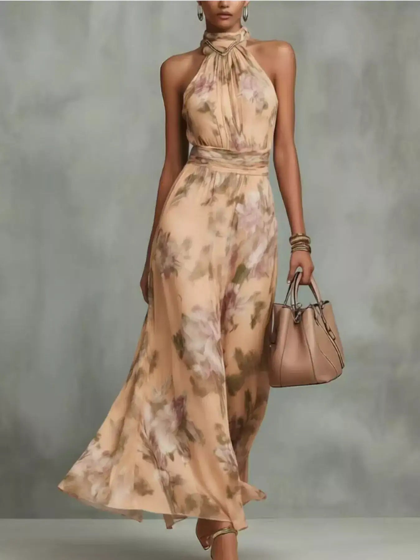 Floral Print Sleeveless Maxi Dress – Full Length View
