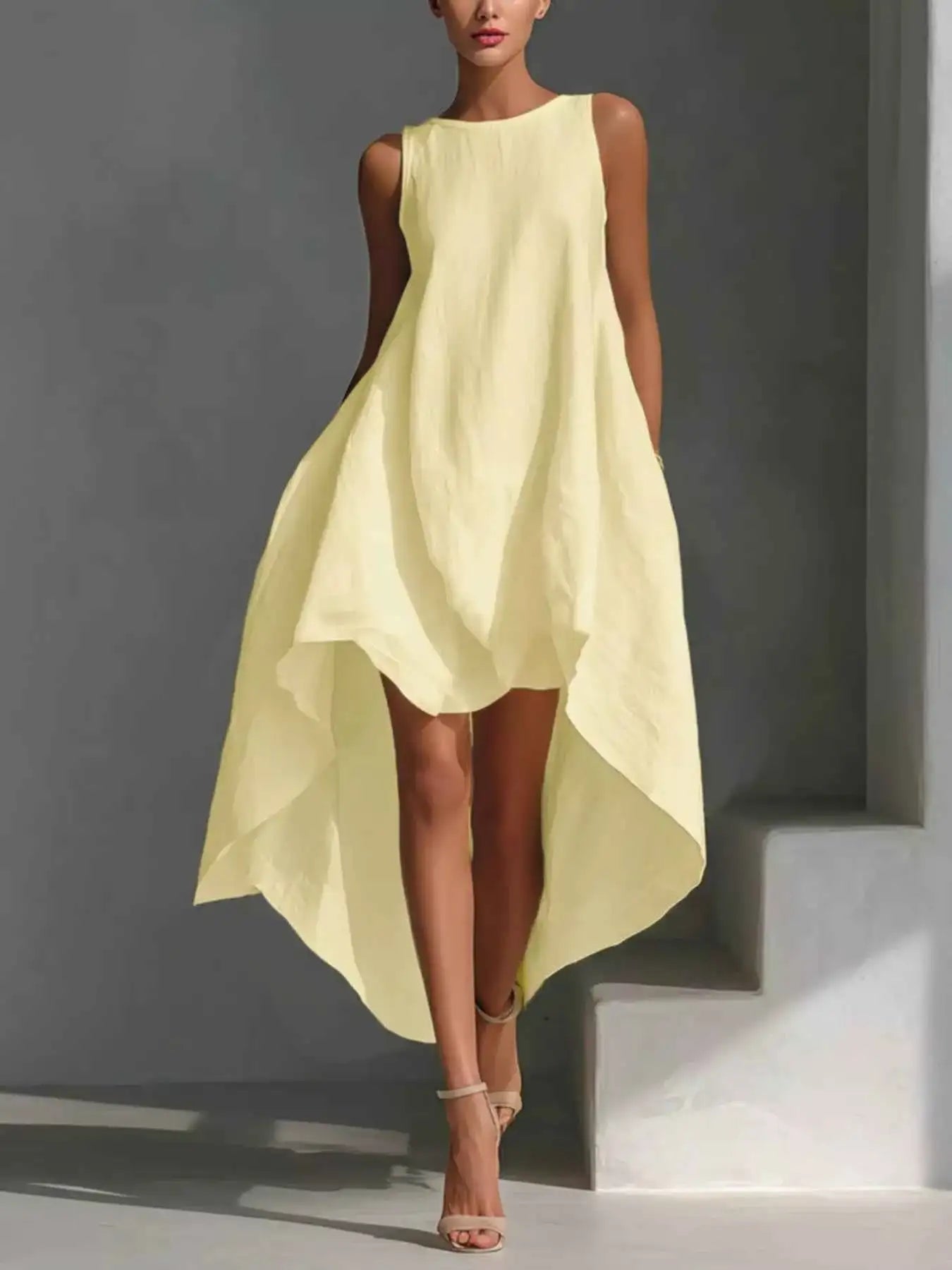 High-Low Round Neck Sleeveless Dress