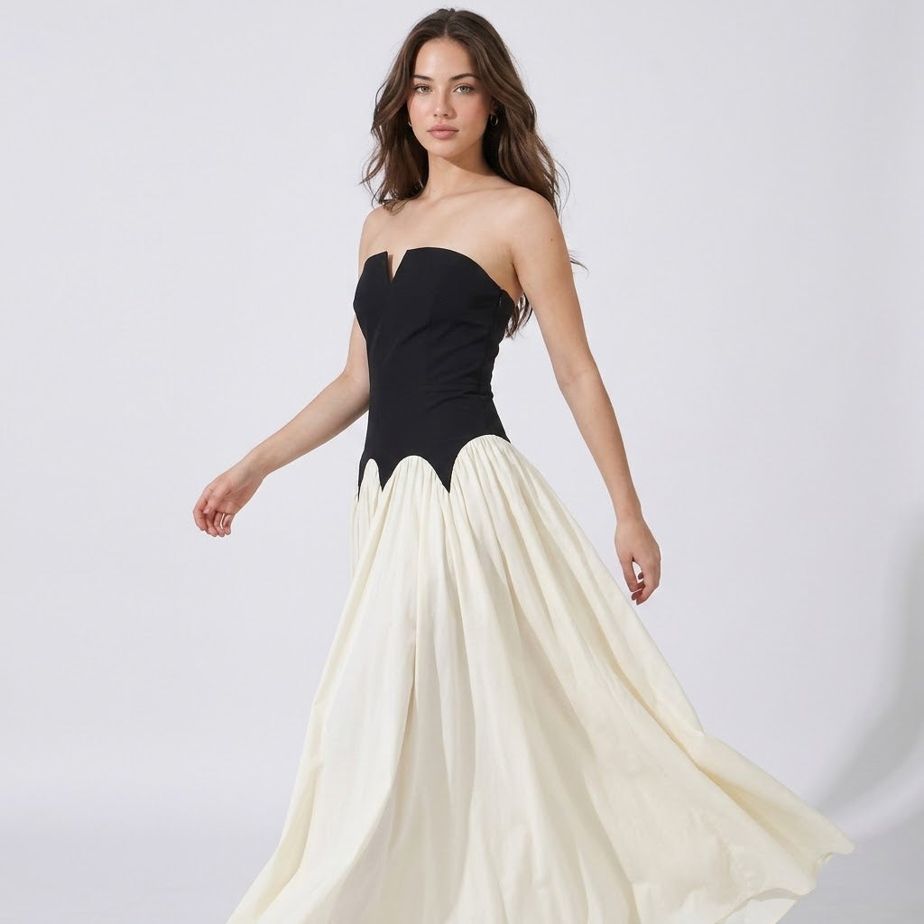 Two-Tone Tube Maxi Dress with Slit – Back View | Celina Studio