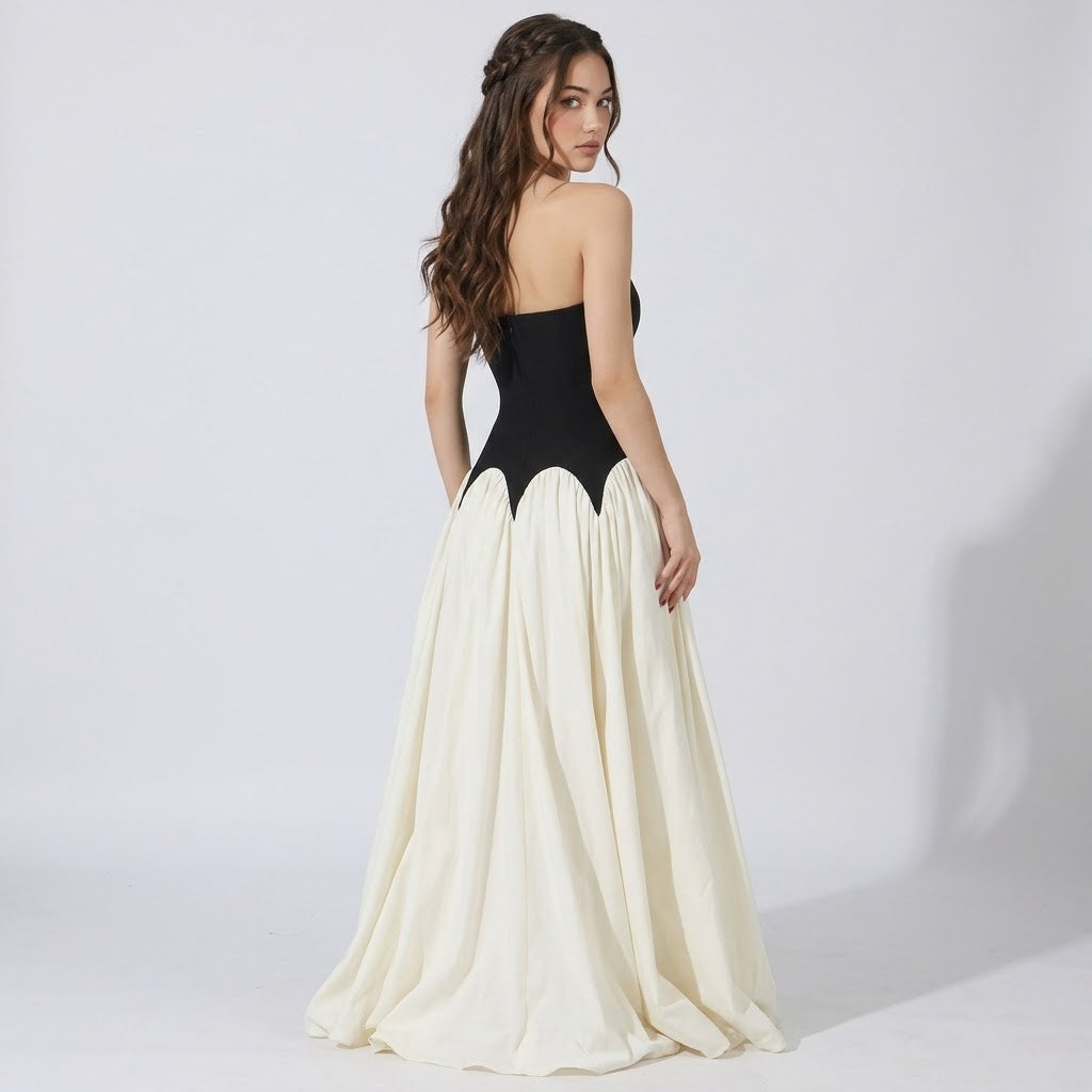 Two-Tone Tube Maxi Dress with Slit – Side View | Celina Studio