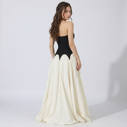Two-Tone Tube Maxi Dress with Slit – Side View | Celina Studio