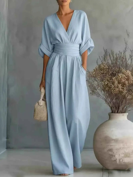 Half Sleeve Wide-Leg Jumpsuit