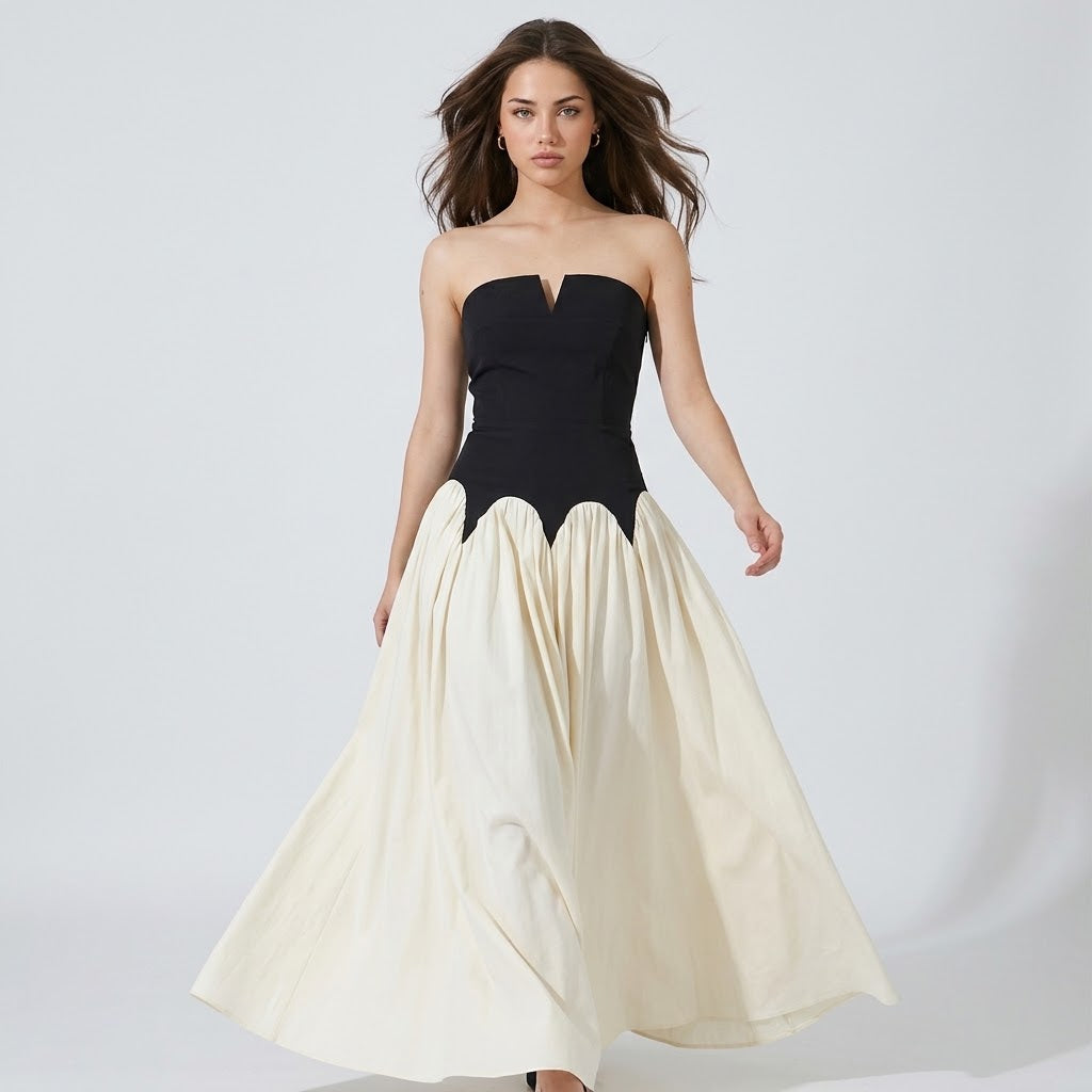 Two-Tone Tube Maxi Dress with Slit – Front View | Celina Studio