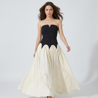 Two-Tone Tube Maxi Dress with Slit – Front View | Celina Studio