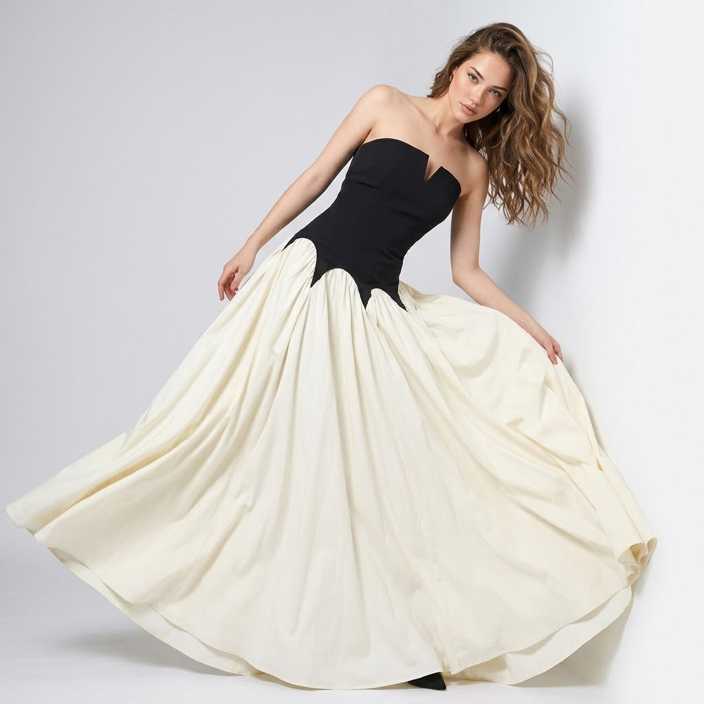 Two-Tone Tube Maxi Dress with Slit – Full Length View