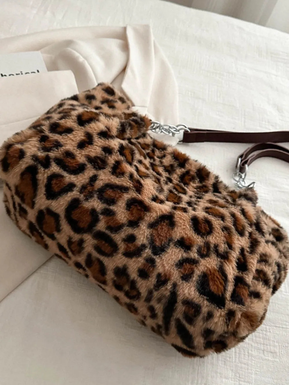 Faux Fur Leopard Shoulder Bag – Faux Fur Texture Detail | Celina Studio
