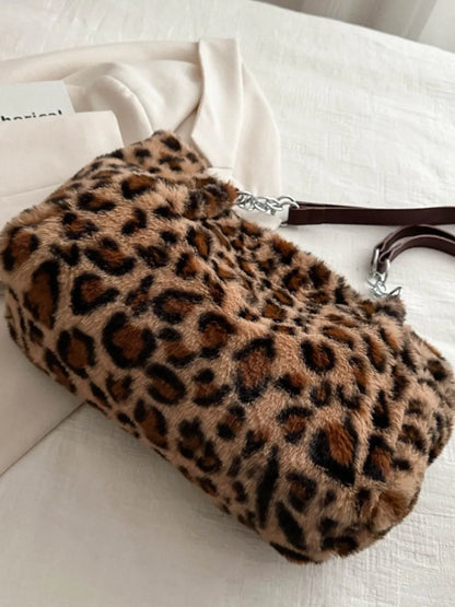 Faux Fur Leopard Shoulder Bag – Faux Fur Texture Detail | Celina Studio