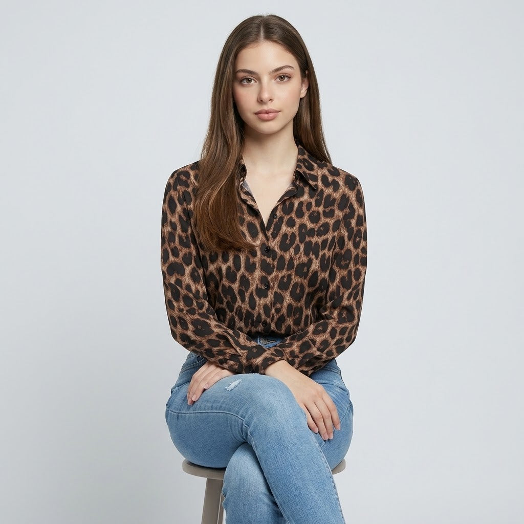 Leopard Print Button-Down Shirt