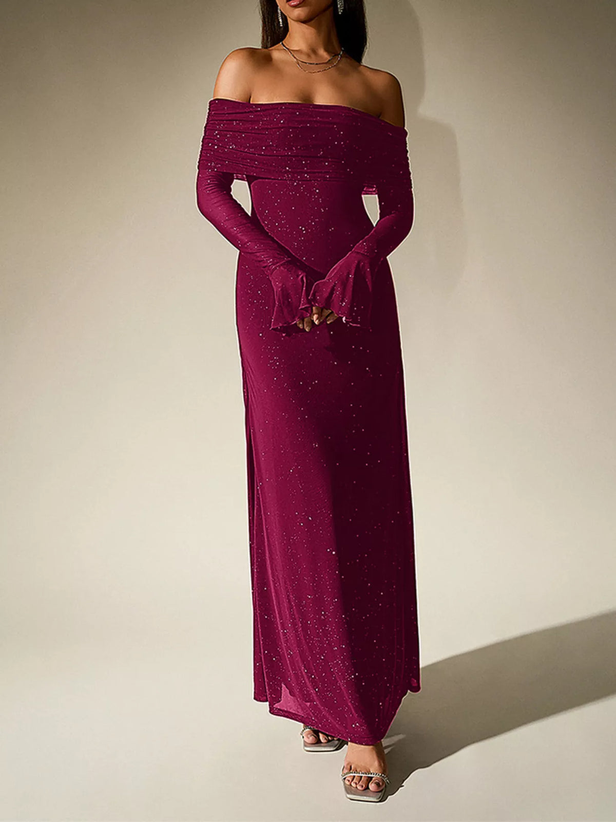Glitter Off-Shoulder Maxi Dress – Additional Product Image 14 | Celina Studio