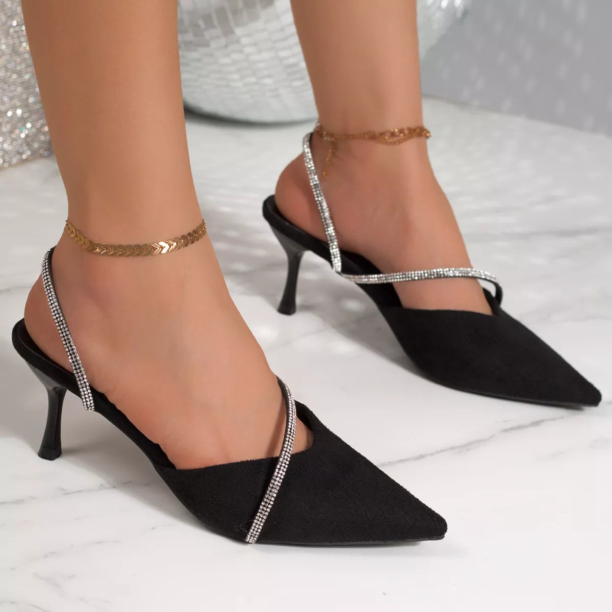 Point-Toe Kitten-Heel Sandals