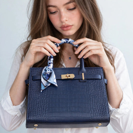 Crocodile-Embossed Top-Handle Handbag, product view