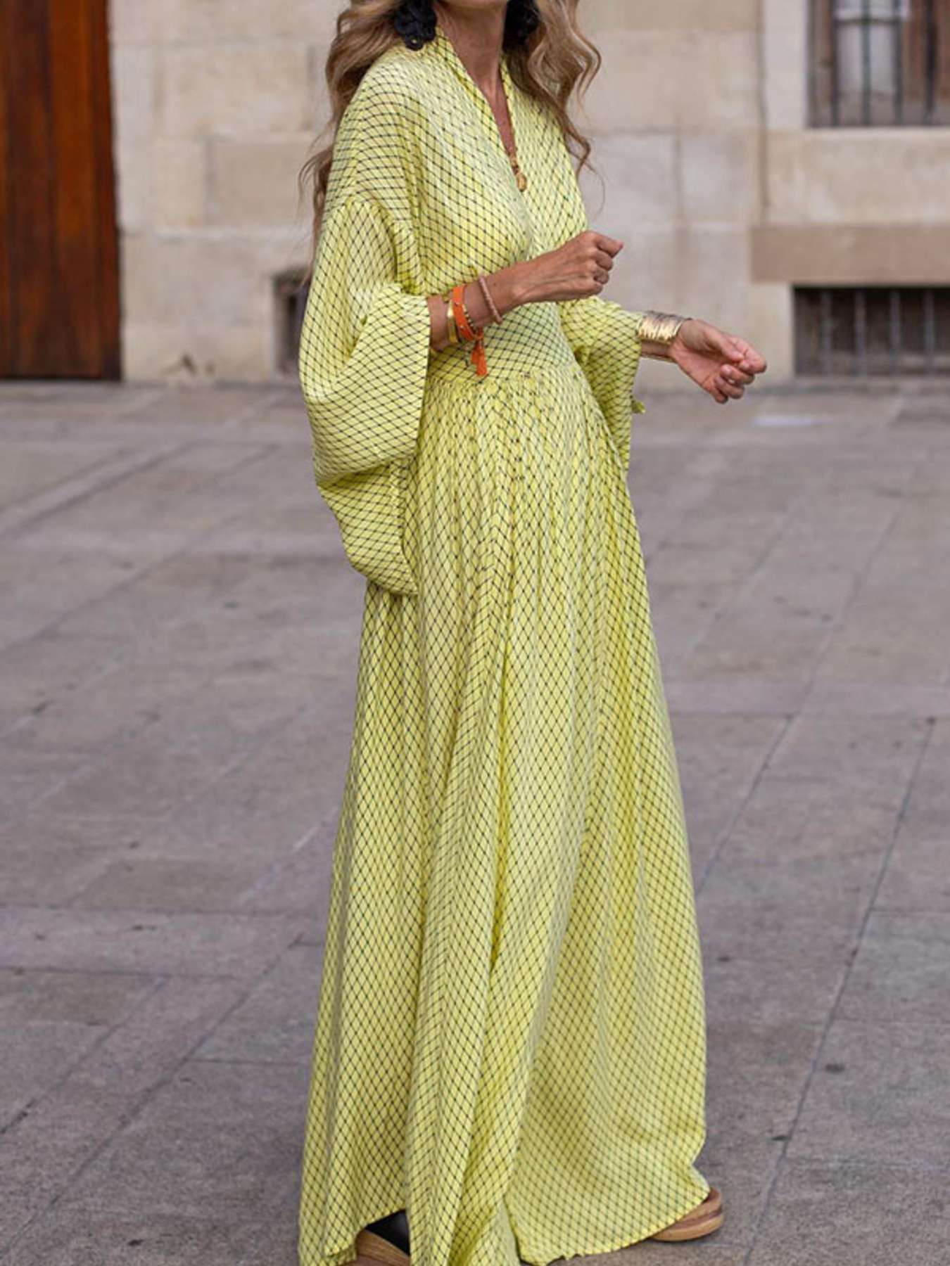 V-Neck Maxi Dress with Flowy Sleeves – Full Length View