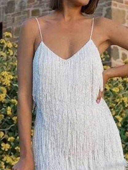 Pink Fringe Feather-Hem Mini Dress – Evening Party Styling