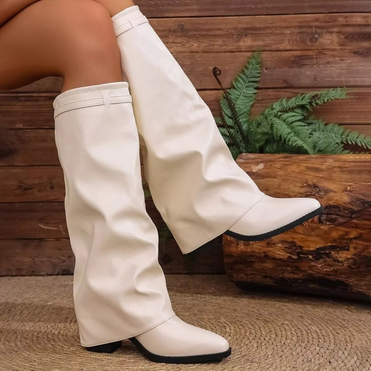 Off-White Point-Toe High-Heel Boots – Back View | Celina Studio