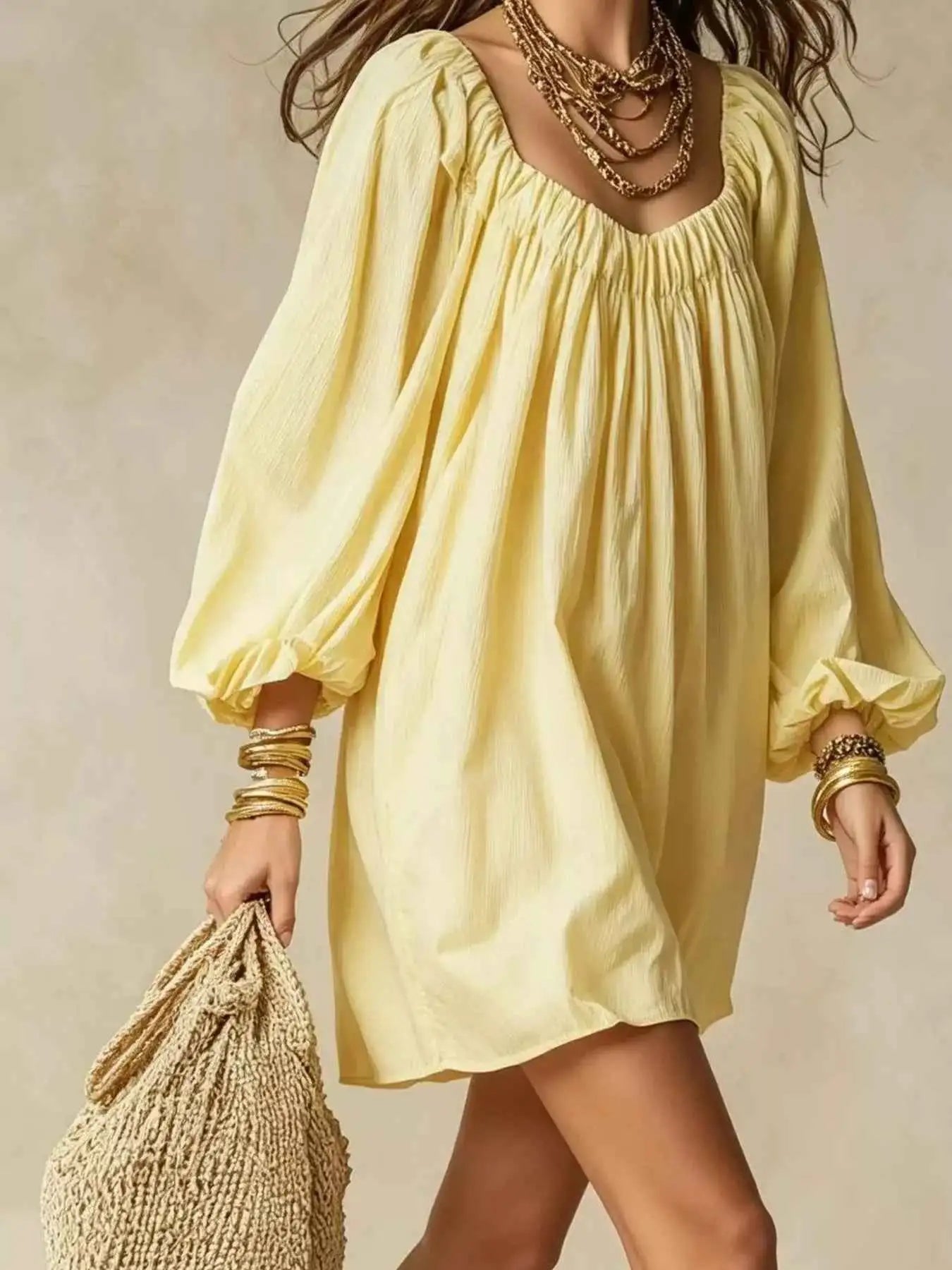 Flowy Balloon Sleeve Mini Dress