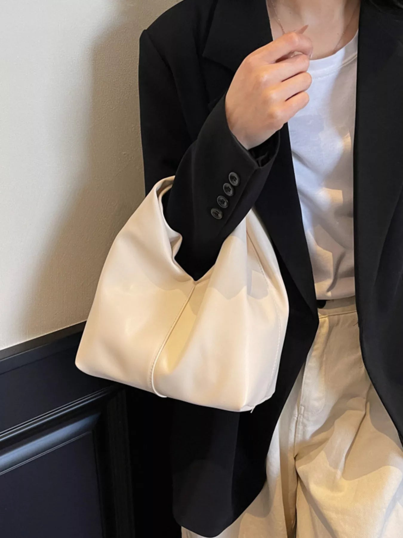 Knot-Handle PU Leather Handbag – Back View | Celina Studio