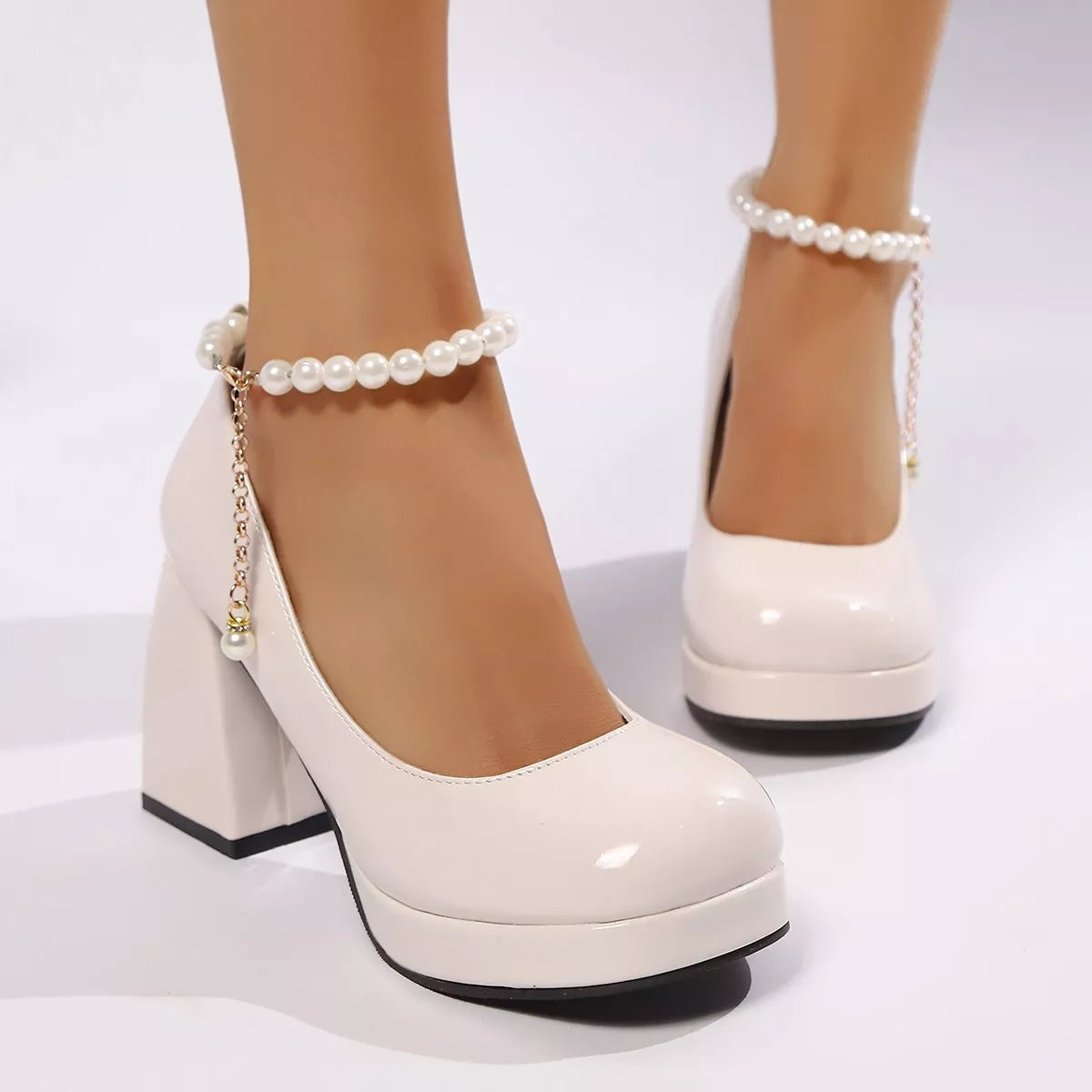 Round Toe Block Heel Pumps – Front View | Celina Studio
