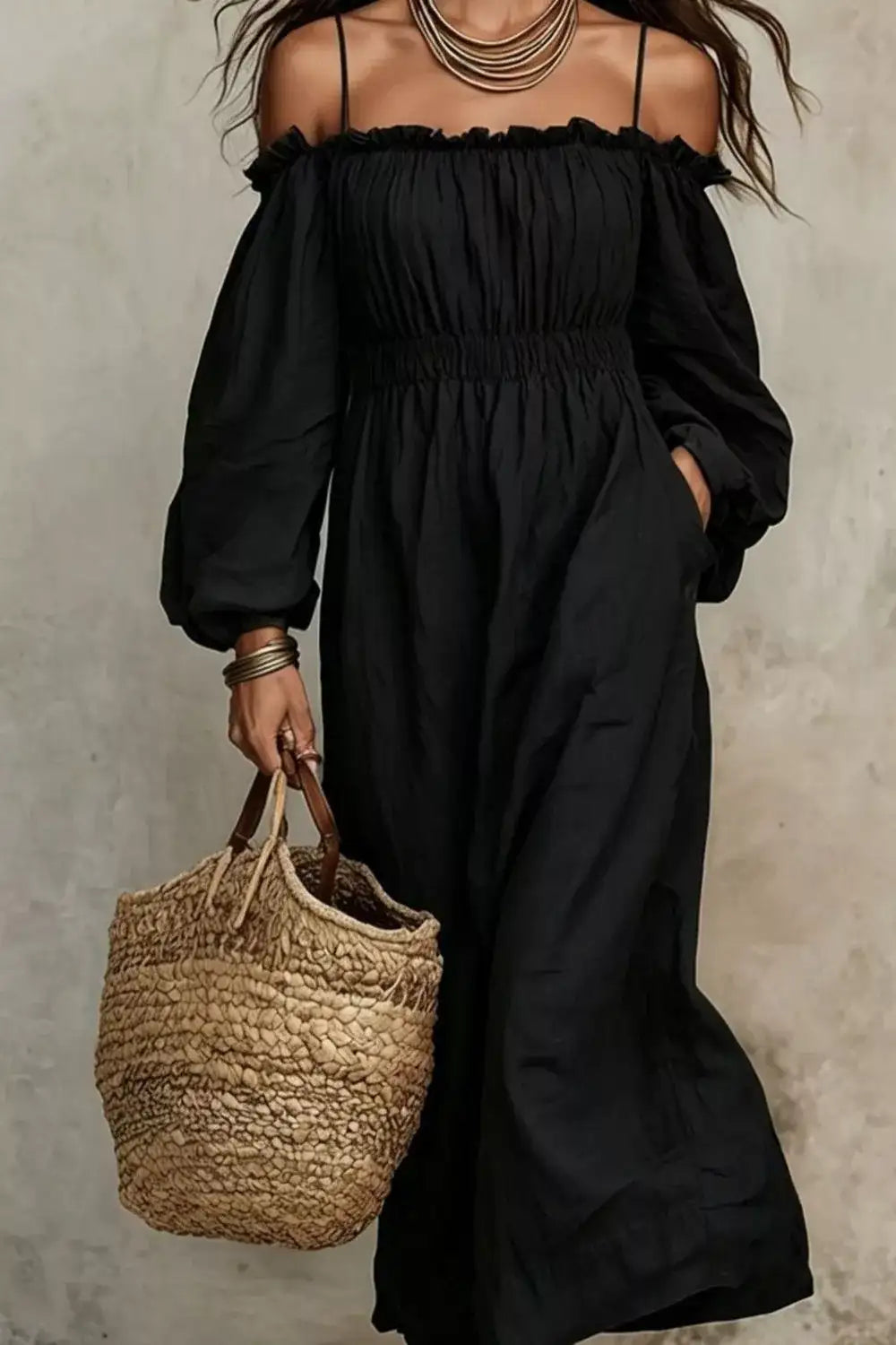 Spaghetti Strap Balloon Sleeve Dress – Color Option 3