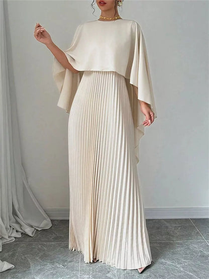 Pleated Cape Maxi Dress – Back View | Celina Studio