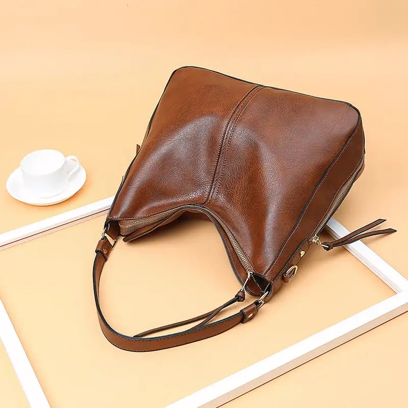 Faux Leather Vintage Hobo Large Tote Bag – additional view 3