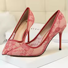 Lace Mesh Pointed Toe Thin Heel Office Pumps – additional view 5