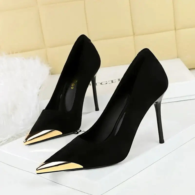 Suede Pointed Toe Metal Heel Slim Pumps
