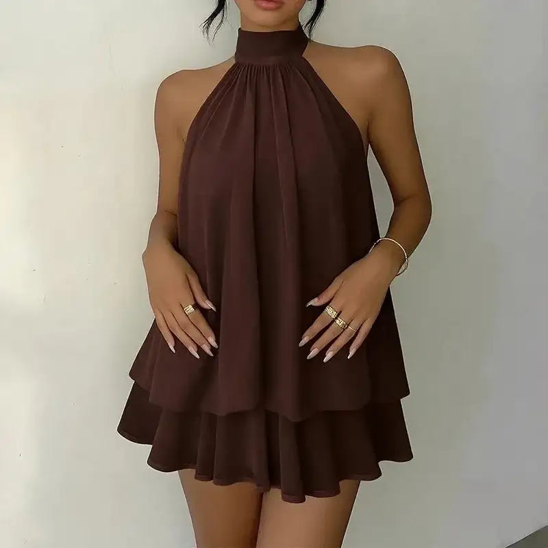 Cute Ruffled Layered Chiffon Halter Mini