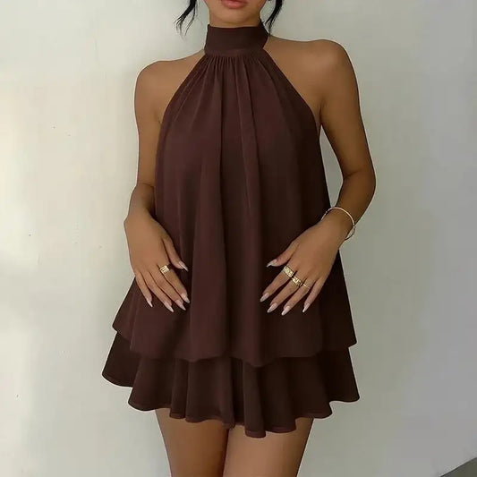 Cute Ruffled Layered Chiffon Halter Mini