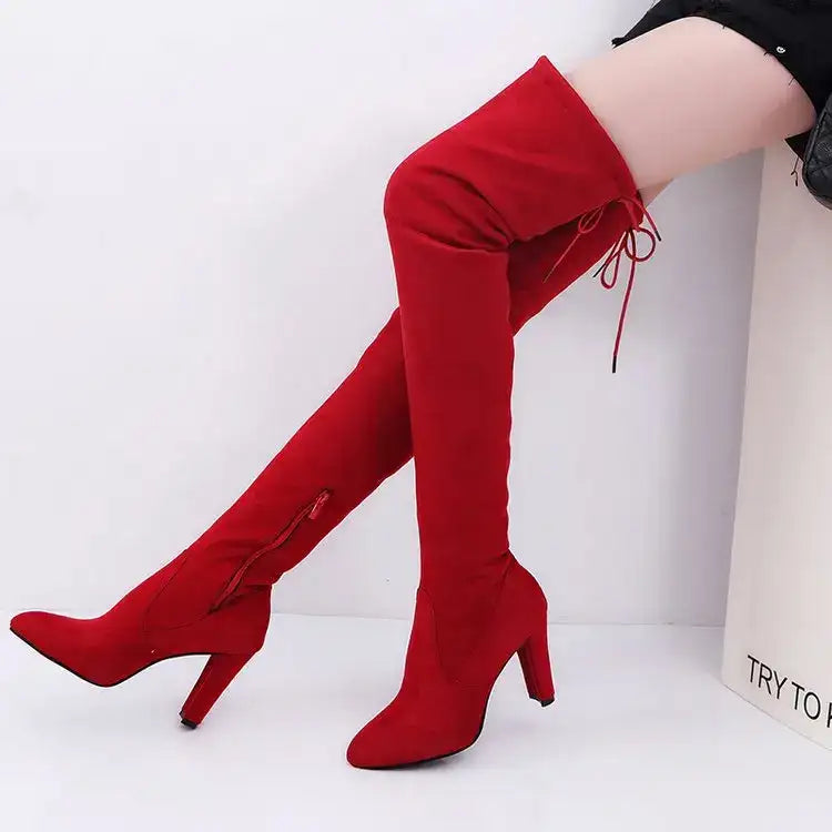 Plus Size High Heel Knee High Frosted Boots