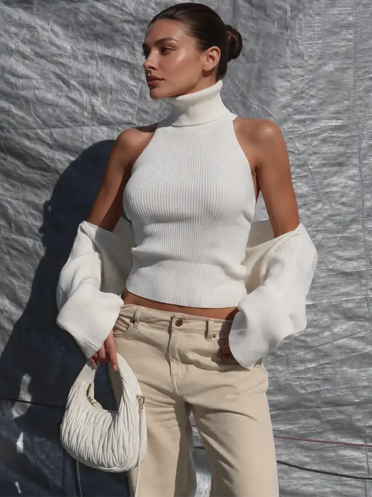 Hollow Out Backless Knit Two-Piece Set