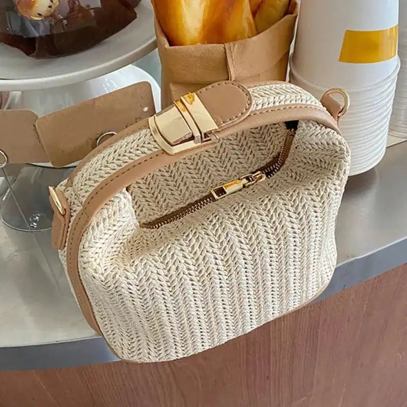 Small Straw Bucket Crossbody