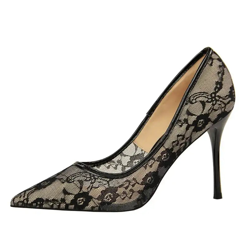 Lace Mesh Pointed Toe Thin Heel Office Pumps – additional view 4