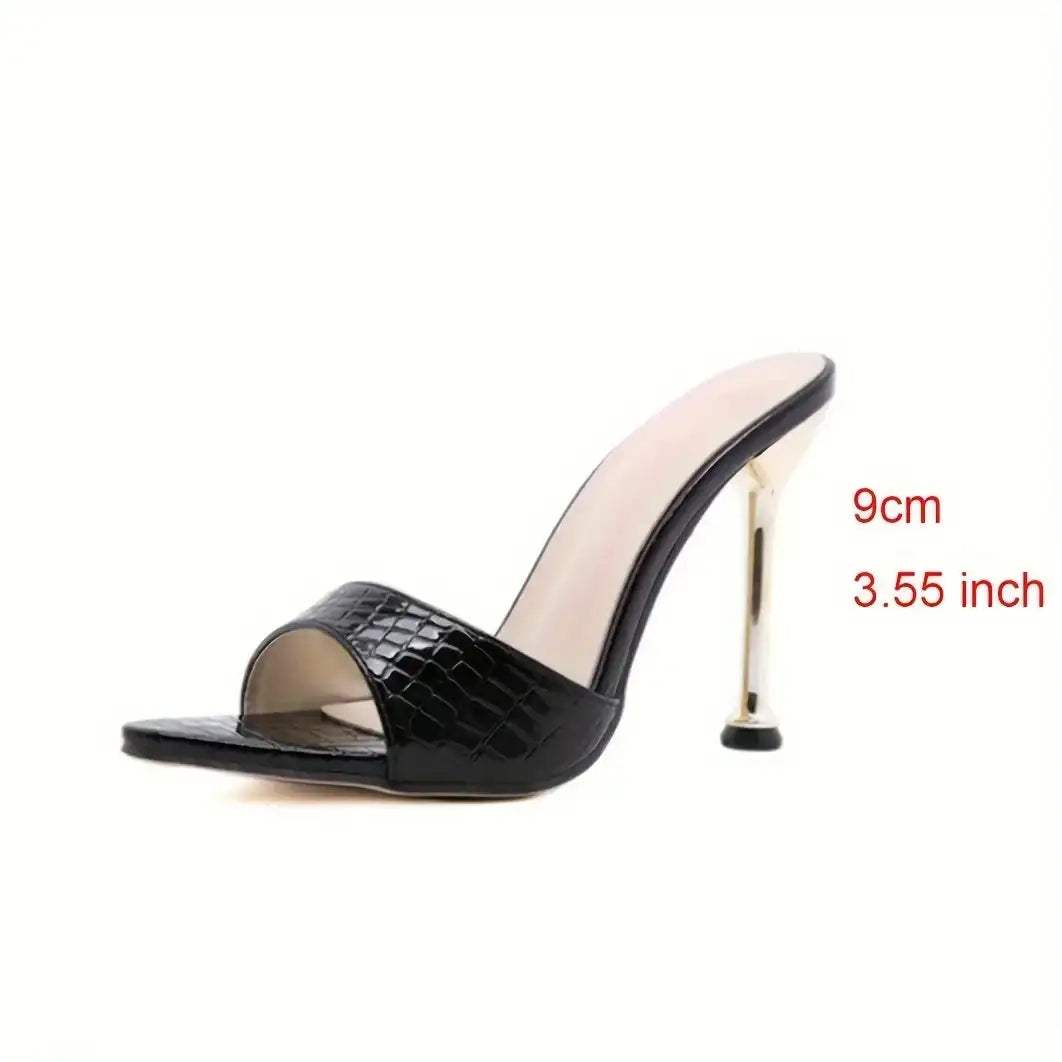 Crocodile Texture Peep Toe Stiletto Sandals – Croc Texture Detail