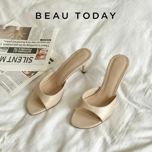 Sheepskin Leather Thin Heel Mule Sandals