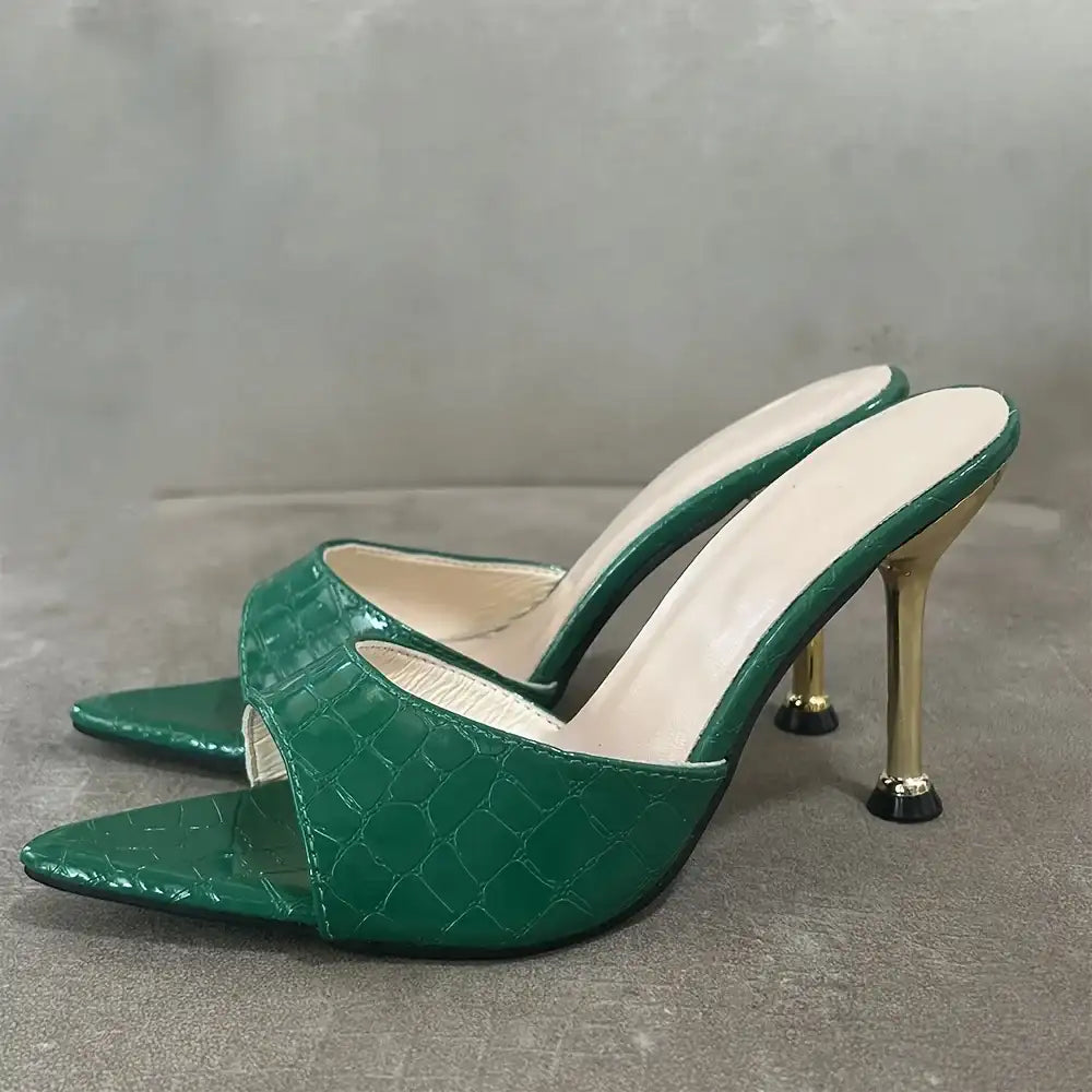 Crocodile Texture Peep Toe Stiletto Sandals – Lifestyle Shot