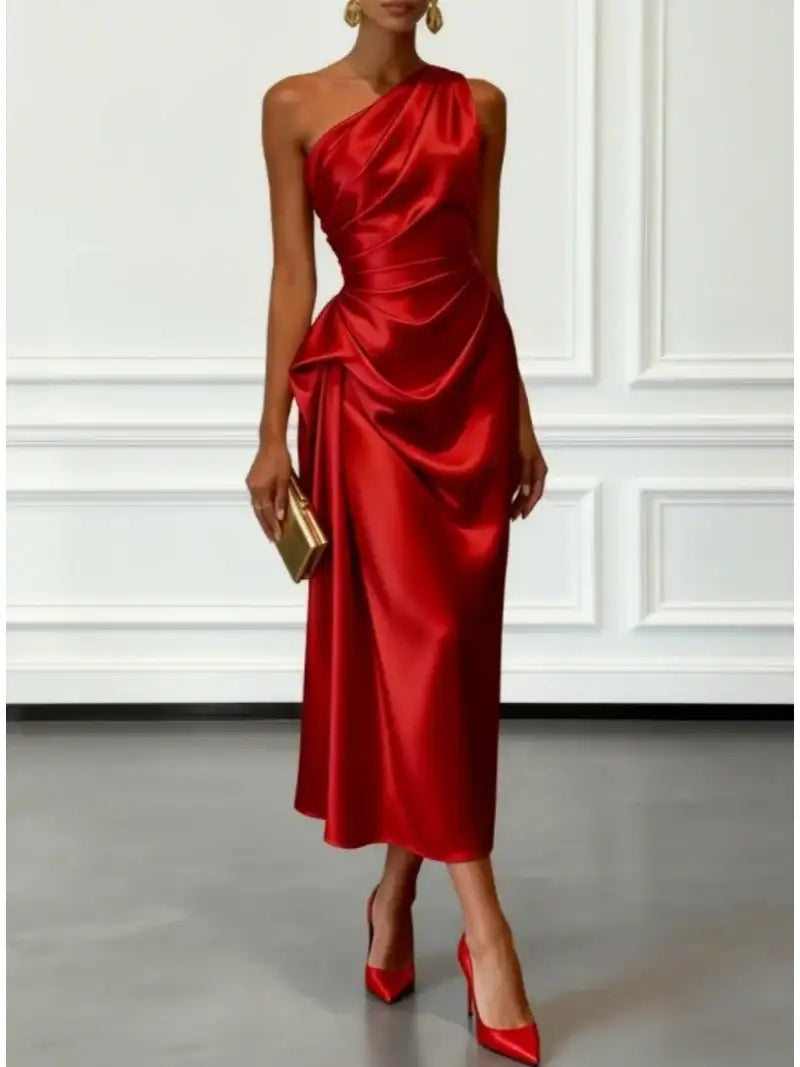 One Shoulder Satin Midi Dress – additional view 4