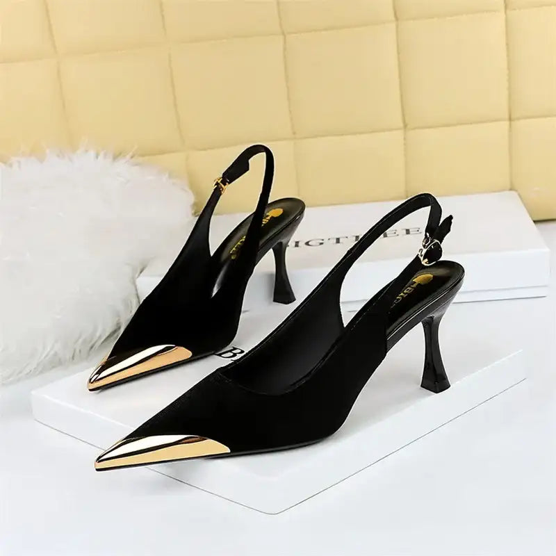 Velvet Pointed Toe Hollow Buckle Slingback Heels – additional view 5