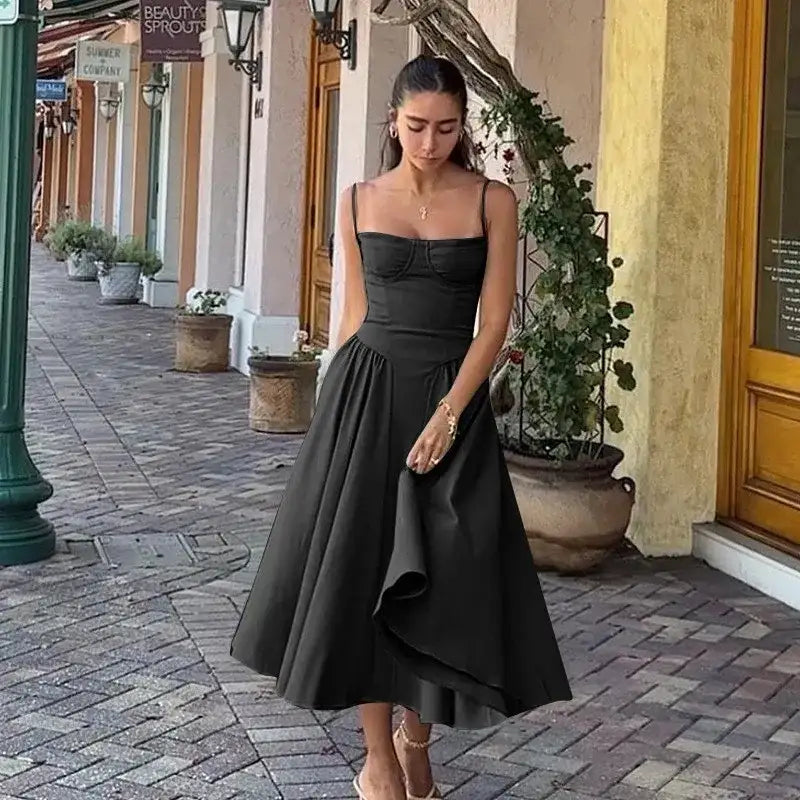 Sexy Backless Pleated Midi Dress – additional view 4